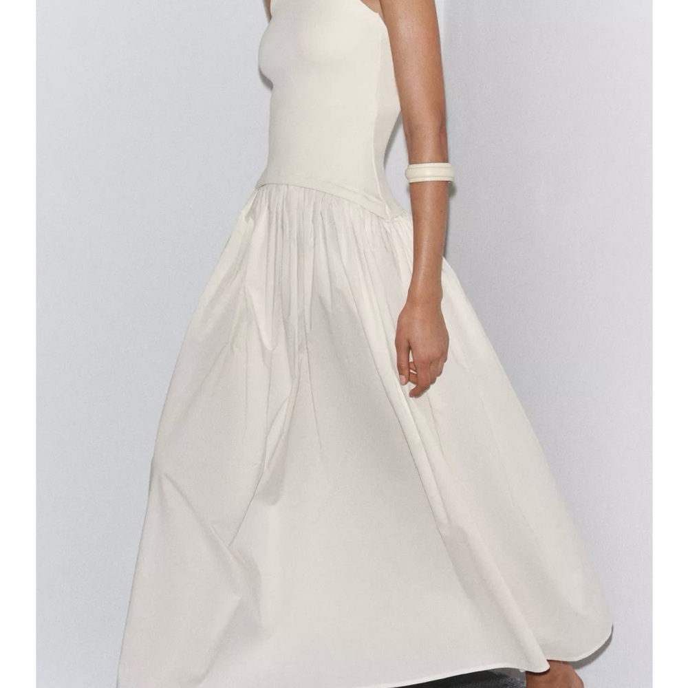 ZARA NEW WOMAN MIDI COMBINATION HALTER DRESS OPEN-BACK ECRU
